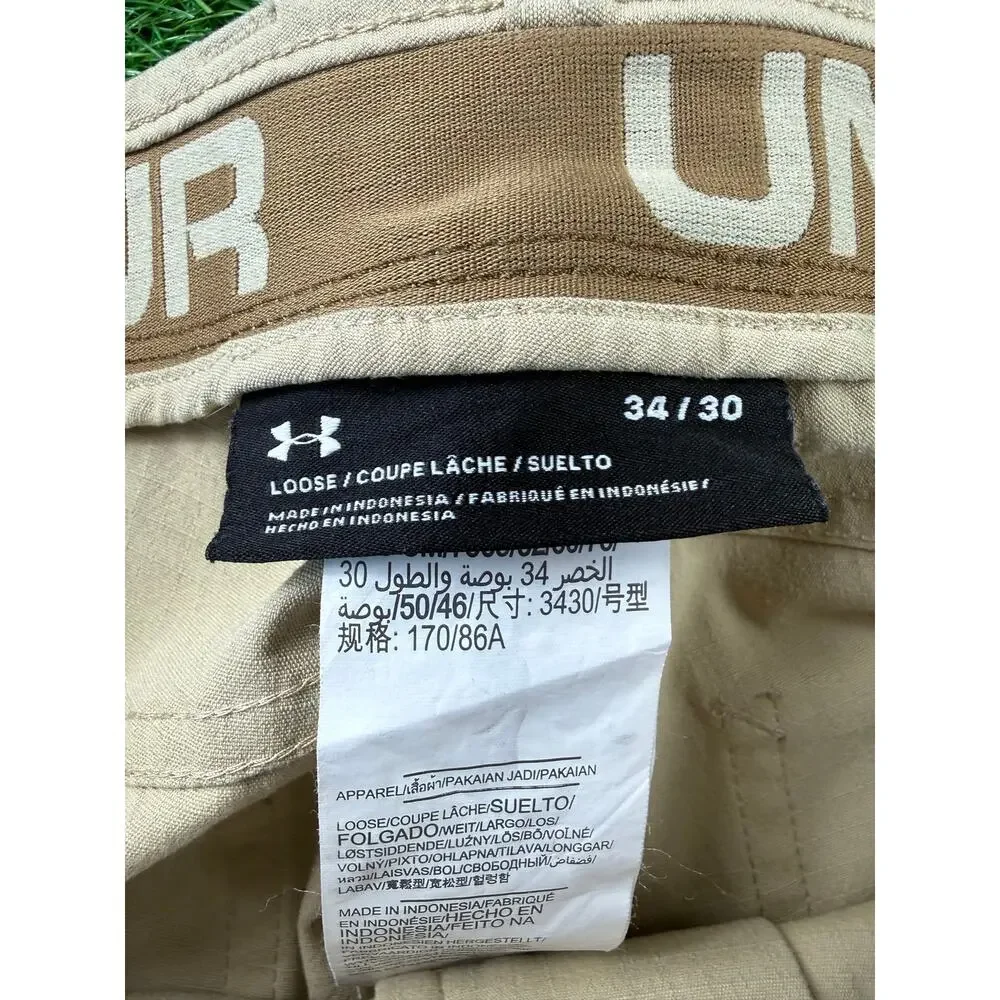 Under Armour Mens Pants 34x30 Tan Khaki Loose Fit Performance Athletic Golf